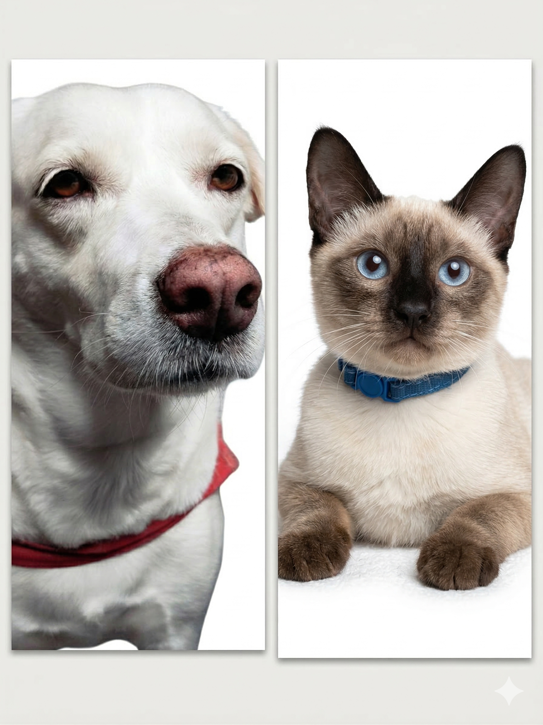 Cachorro branco e Gato siamês